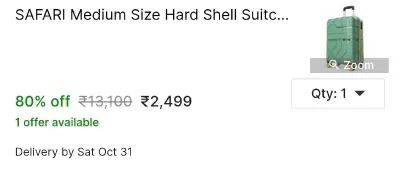 SAFARI Medium Size Hard Shell Suitcase Cabin Suitcase 4 Wheels at ₹2,499