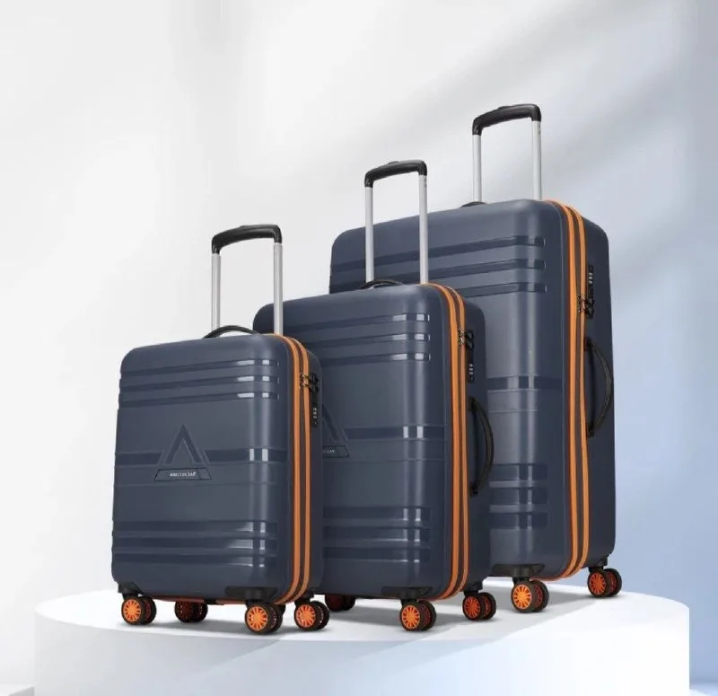 Aristocrat Hard Body Set of 3 Luggage 4 Wheels - Airstop Max Hard Side Luggage | Trolley Bag With Flushed Combination Lock - Blue at ₹3,072