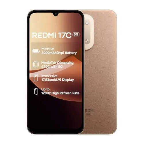 Redmi 17C 5G (4GB + 128GB) Coffee Brew | mAhssive 6000mAh Battery | 33W Fast Charging | MediaTek Dimensity 6300 | 17.53cm(6.9) 120Hz Display at ₹16,791