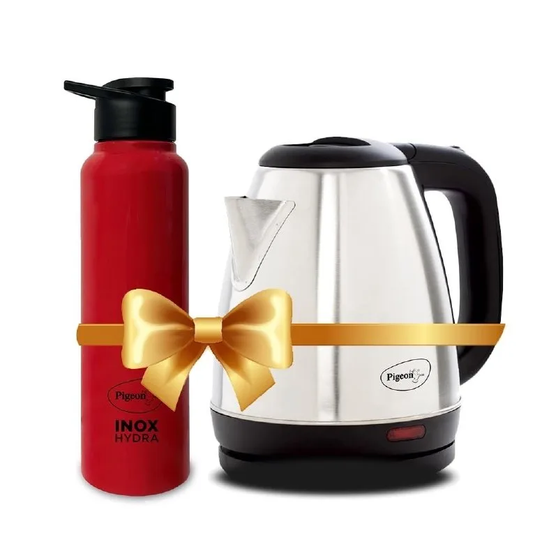 Pigeon 1.5 litre Hot Kettle and Stainless Steel Water Bottle Combo at ₹616