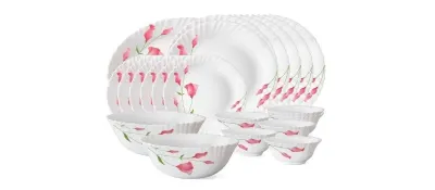 Larah by BOROSIL Diana Opalware Dinner Set, White - 21 Pieces at ₹1,690