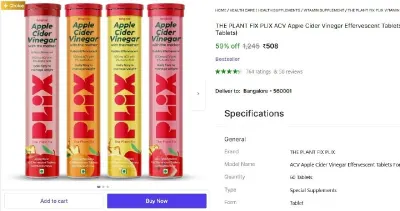 Apple Cider Vinegar Effervescent Tablets (4 x 15 Tabs) at ₹508