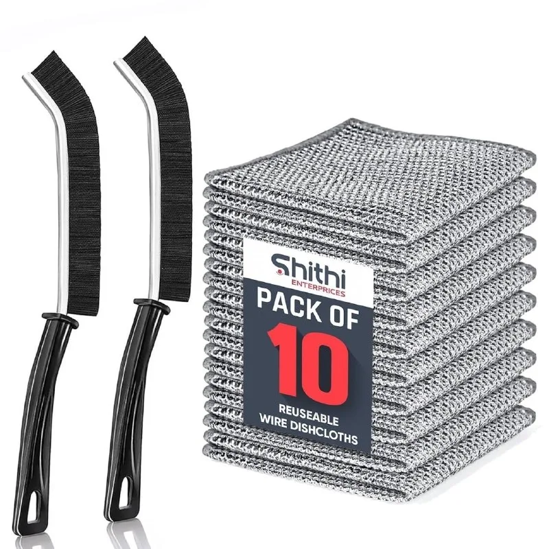 Plastic 10 PCS Reusable Wire Dishcloths + 2 PCS Tile & Gap Cleaning Brushes at ₹170
