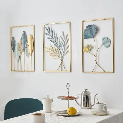 FUNTEREST Gold Leaf Wall Decor Modern Wall Art Home Decor, Set of 3 at ₹470