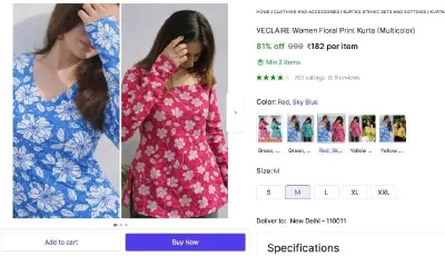 Women Floral Print Kurta at ₹182