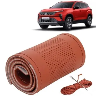 KINGSWAY® PU Leatherite Car Steering Cover Sewable Compatible with Tata Harrier (Year 2023 Onwards), Tan Color with Tan Thread, Pack of 1 wi at ₹103