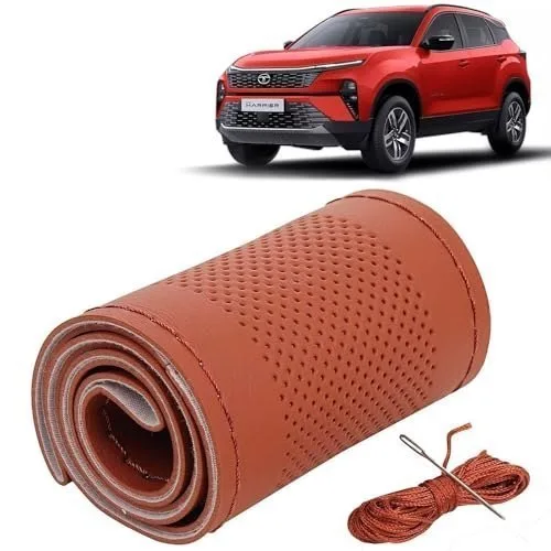 KINGSWAY® PU Leatherite Car Steering Cover Sewable Compatible with Tata Harrier (Year 2023 Onwards), Tan Color with Tan Thread, Pack of 1 wi at ₹103