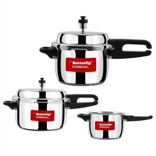Butterfly Cordial 2L, 3L & 5L SS Pressure Cooker Combo | Stainless Steel | Induction & Gas Stove Compatible| ISI at ₹2,700