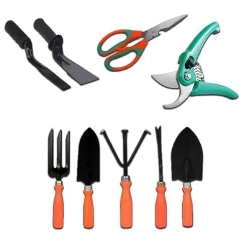 Ocean Mart 9-Piece Gardening Tools Kit for Gardening – Cultivator, Fork, Trowels, Weeder, Garden Scissor, Khurphi & Pruner Cutter for Indoor at ₹275