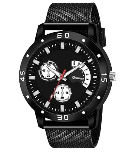 Men's Trendy Analog Wrist Watch with Round Dial, Textured Strap, Sporty Bezel Markings, Stylish Number Display for Casual and Office Wear at ₹99
