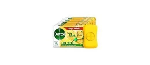 Dettol Lime Fresh (Cool) Bathing Soap Bar with 12hr Freshness (750gm) (Pack of 5) at ₹190