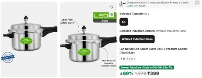 Leo Natura Outer Lid 5 L Pressure Cooker at ₹399