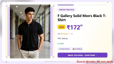 F Gallery Solid Men's Black T-Shirt at ₹172
