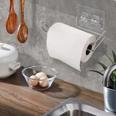 Stainless Steel Adhesive Toilet Paper Holder - No-Drill Wall Mount Tissue Roll Stand, Rustproof Waterproof Bathroom Organizer & Kitchen Towe at ₹142