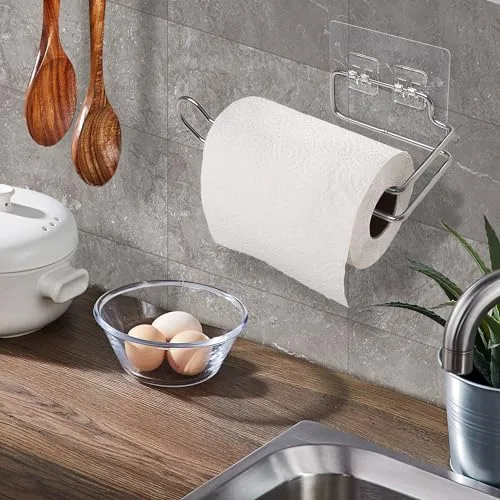 Stainless Steel Adhesive Toilet Paper Holder - No-Drill Wall Mount Tissue Roll Stand, Rustproof Waterproof Bathroom Organizer & Kitchen Towe at ₹142