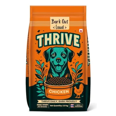 Thrive Bark Out Loud -Dry Dog Food Adult (2.8kg) Real Chicken, Antioxidants, Vitamins & Minerals, Omega-3 & Omega-6, Yucca for Digestion Com at ₹721