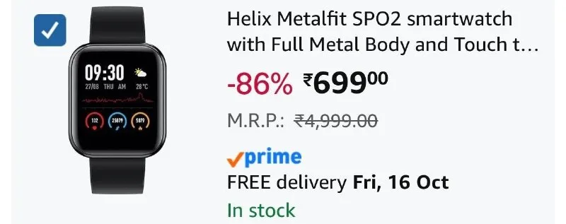 Loot 699 | Helix Metalfit SPO2 smartwatch at ₹699