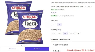 Chirag Cumin Seeds Whole (Saboot Jeera) 200g at ₹122