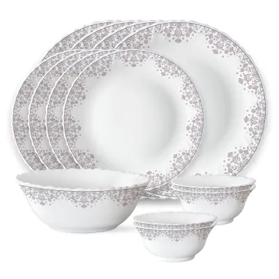 Larah by Borosil Opalware Dinner Set,13 Pieces for Family of 4 at ₹780