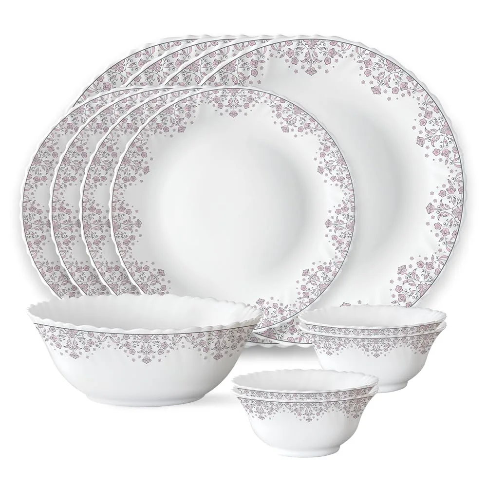 Larah by Borosil Opalware Dinner Set,13 Pieces for Family of 4 at ₹780