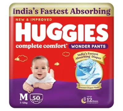 Huggies Complete Comfort Wonder Pants | Pant Style Baby Diapers Medium Size (M), 50 Count | India's Fastest Absorbing Diaper, Prevents Diape at ₹403