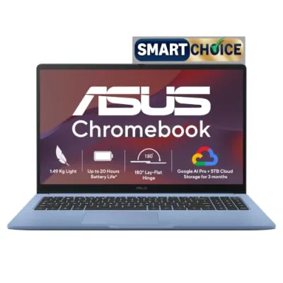 ASUS Chromebook CM1505 (2026), Smartchoice, MediaTek Kompanio 540 Processor, 4GB RAM, 128GB SSD, FHD, 15.6"(39.6 cm), 60Hz, Chrome OS, Fabri at ₹22,99