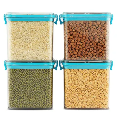 PEARLPET Clik n Seal Kitchen Storage Container 4 Pcs (700 ml Each, Plastic, Square Shape, Blue) at ₹321
