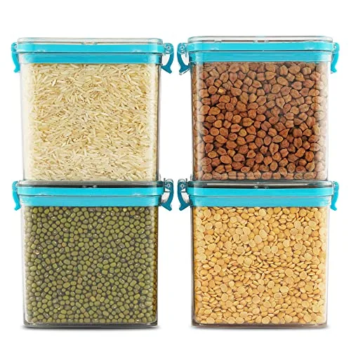 PEARLPET Clik n Seal Kitchen Storage Container 4 Pcs (700 ml Each, Plastic, Square Shape, Blue) at ₹321