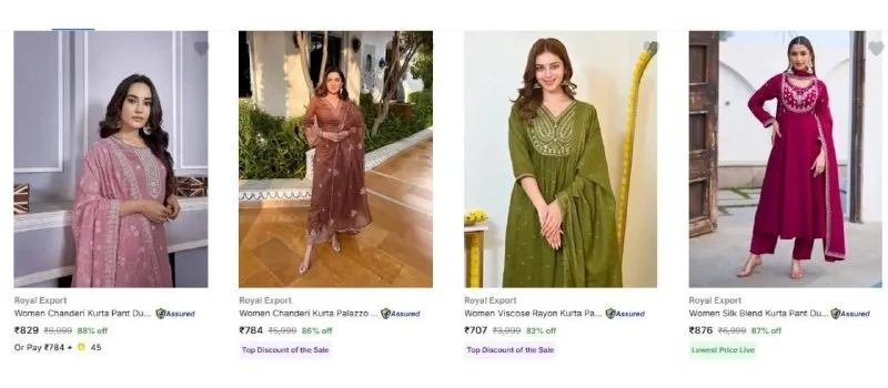LOOT ROYAL EXPORT SALWAR SUITS At ₹ UPTO 90% OFF SCROLL TOP RATED