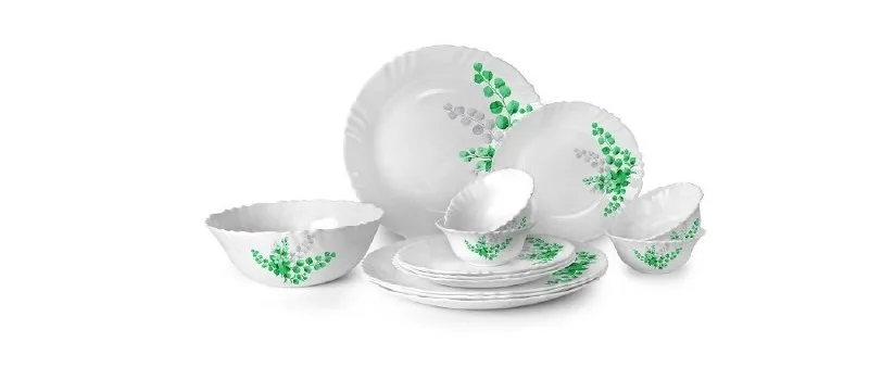 CELLO Imperial Series Aqua Leaves Design Dinner Set of 13 Pieces for Family of 4 at ₹812