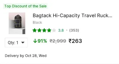 Bagtack Hi-Capacity Travel Rucksack Outdoor Sport Hiking Bag Trekking Bag 65 L Rucksack at ₹263