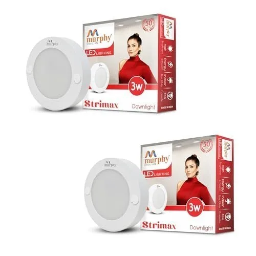 Murphy STRIMAX 3W Surface LED Downlight | Slim Round Cabinet Light | Warm White| Energy Efficient | Long Lifespan| 2 Years Warranty | Pack o at ₹191