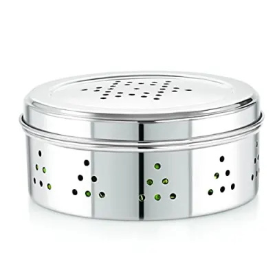 Neelam Stainless Steel Coriander Dabbas with Air Ventilation Size No.8 - Steel Utility Container, Silver, (SBCD089H) at ₹94