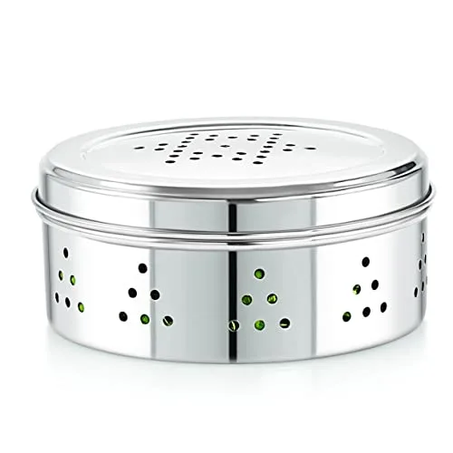 Neelam Stainless Steel Coriander Dabbas with Air Ventilation Size No.8 - Steel Utility Container, Silver, (SBCD089H) at ₹94