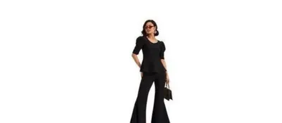 barcino Black Peplum Top with Bellbottom Pants at ₹349