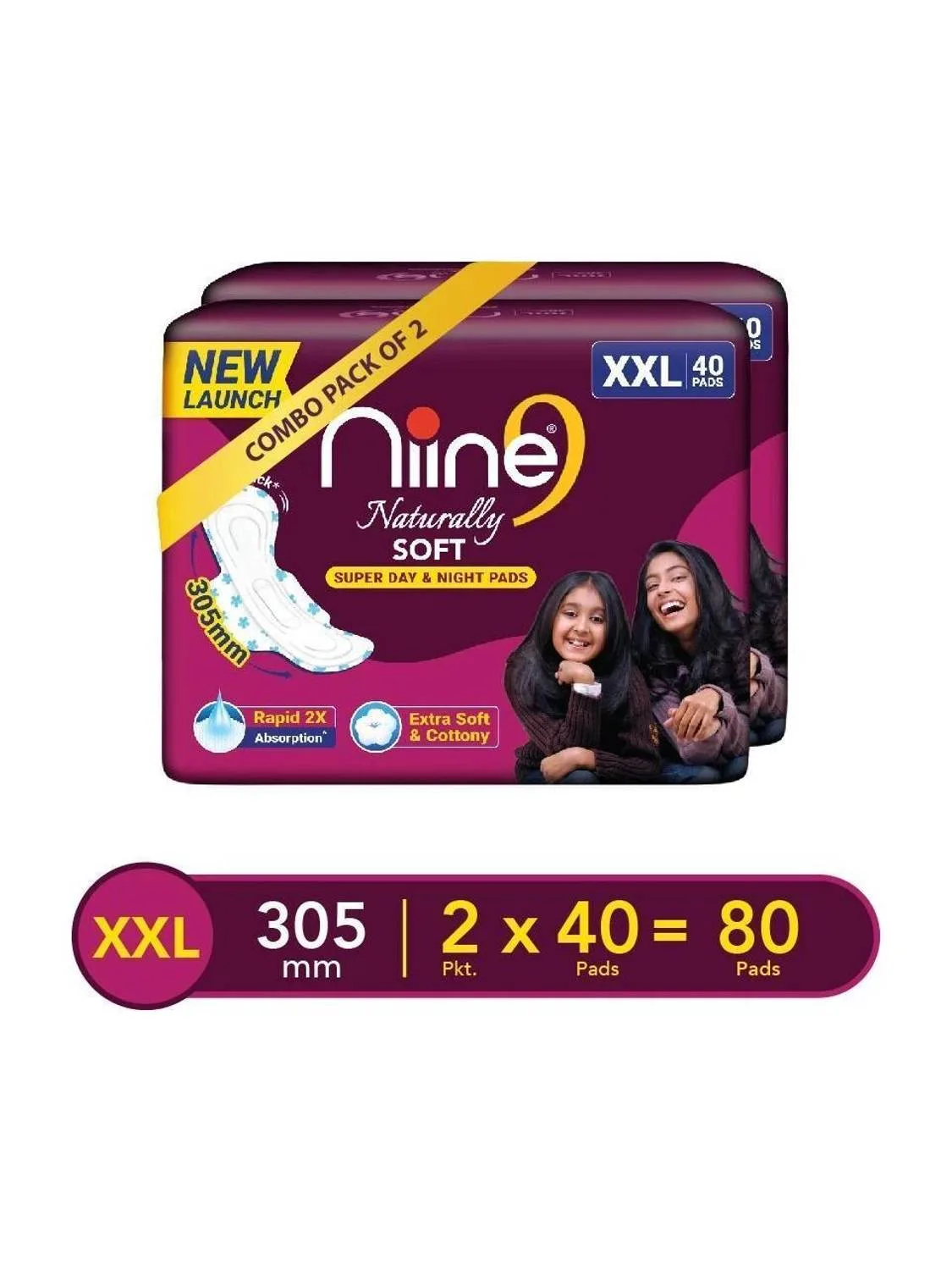 Niine Premium Sanitary Pads (Pack of 80) @ Under at ₹362