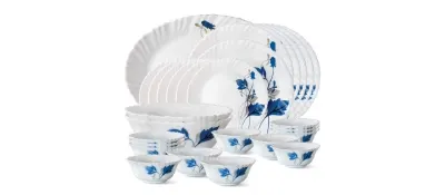Larah by BOROSIL Fluted Series Ageria Opalware Dinner Set | 27 Piece for Family of 6 at ₹1,468