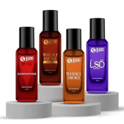 Beardo The Smoke Legacy Pack- Whisky Smoke,Whiskey Smoke Bourbon,GodFather & LSD Perfume for Men (20ml x 4) | Long Lasting Fragrance | Long  at ₹277