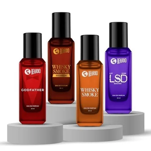 Beardo The Smoke Legacy Pack- Whisky Smoke,Whiskey Smoke Bourbon,GodFather & LSD Perfume for Men (20ml x 4) | Long Lasting Fragrance | Long  at ₹277