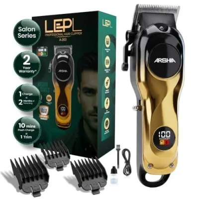 A-203 Professional Hair Clipper for Men, Cordless Hair Trimmer, Stainless Steel Blades, 2000mAh Battery, 160 Min Runtime, Taper Lever, LED D at ₹699