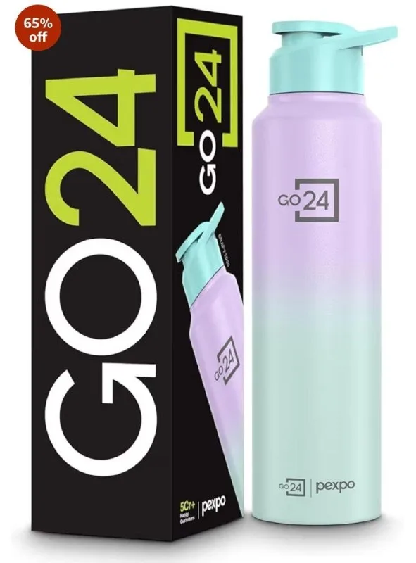 Go24 pexpo Stainless Steel Water Bottle 1 ltr, Fridge Bottle at ₹218