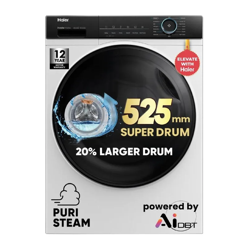 Haier 8 kg 5 Star Powered by AI-DBT with PuriSteam, 525mm Super Drum at ₹22,989