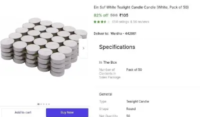Ein Sof White Tealight Candle Candle at ₹105