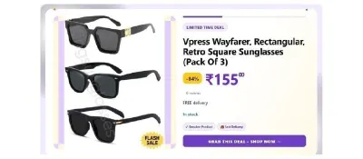 Vpress Wayfarer, Rectangular, Retro Square Sunglasses (Pack Of 3) at ₹ at ₹155