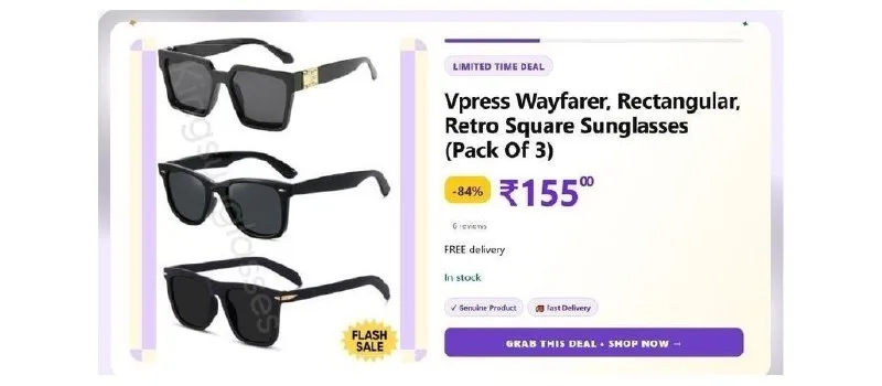 Vpress Wayfarer, Rectangular, Retro Square Sunglasses (Pack Of 3) at ₹ at ₹155