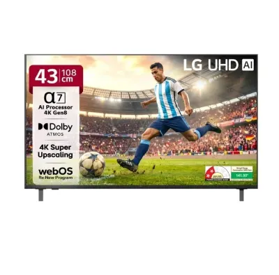 LG AI TV UA7380 108 cm (43 inch) Ultra HD (4K) LED Smart WebOS TV with Alpha7 AI Processor 4K Gen8 | 4K Super Upscaling at ₹24,249