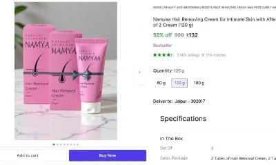 Namyaa Hair Removing Cream (Pack Of 2) at ₹132
