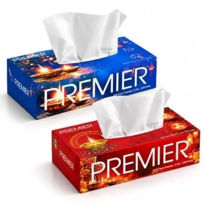 Premier 2-Ply Tissue Paper Box, 100 Pulls Each, Pack of 2 | Red & Blue | Special Diwali Edition Tissue Boxes | Festive Table & Home Esials at ₹99