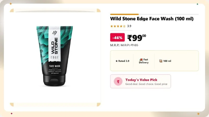 Wild Stone Edge Face Wash for Men 100ml at ₹99