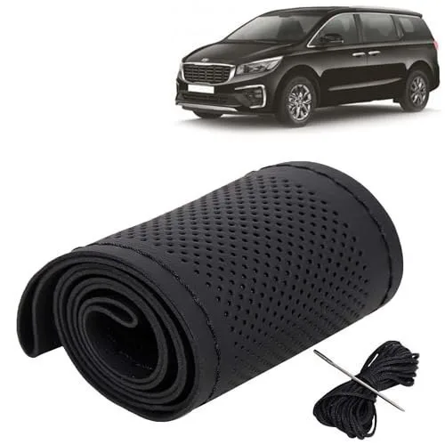 KINGSWAY® PU Leatherite Car Steering Cover Sewable Compatible with Kia Carnival (Year 2020 Onwards), Black Color with Black Thread, Pack of  at ₹87